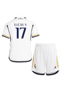 Real Madrid Lucas Vazquez #17 Jalkapallovaatteet Lasten Kotipeliasu 2023-24 Lyhythihainen (+ Lyhyet housut)